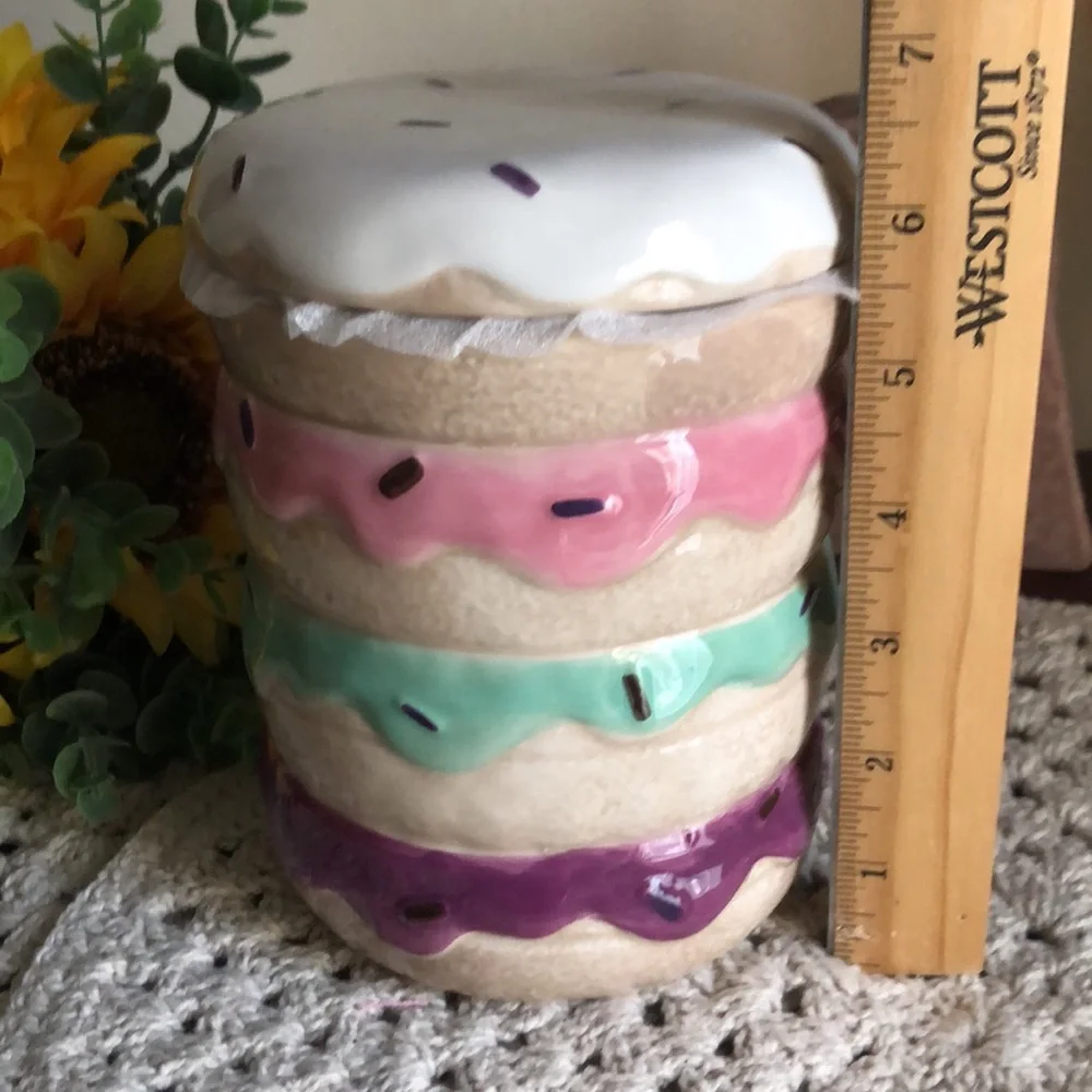 Ceramic Stacked Glazed DONUTS Small Canister Cookie Jar